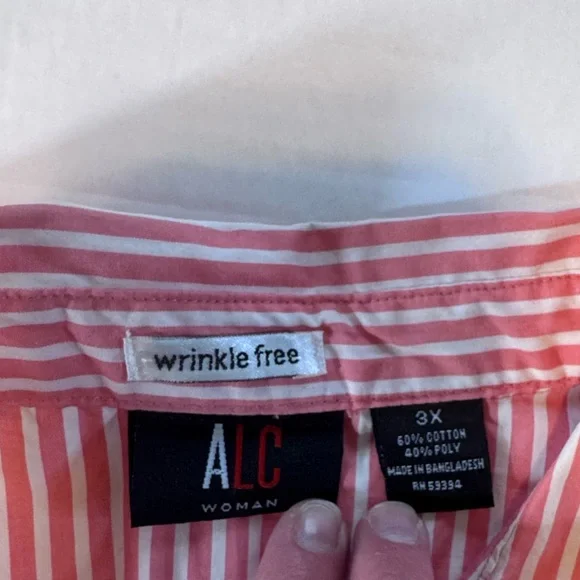 ALC Woman Pink White Stripe Sleeveless Button Down Blouse 3X Wrinkle Free - Picture 6 of 8